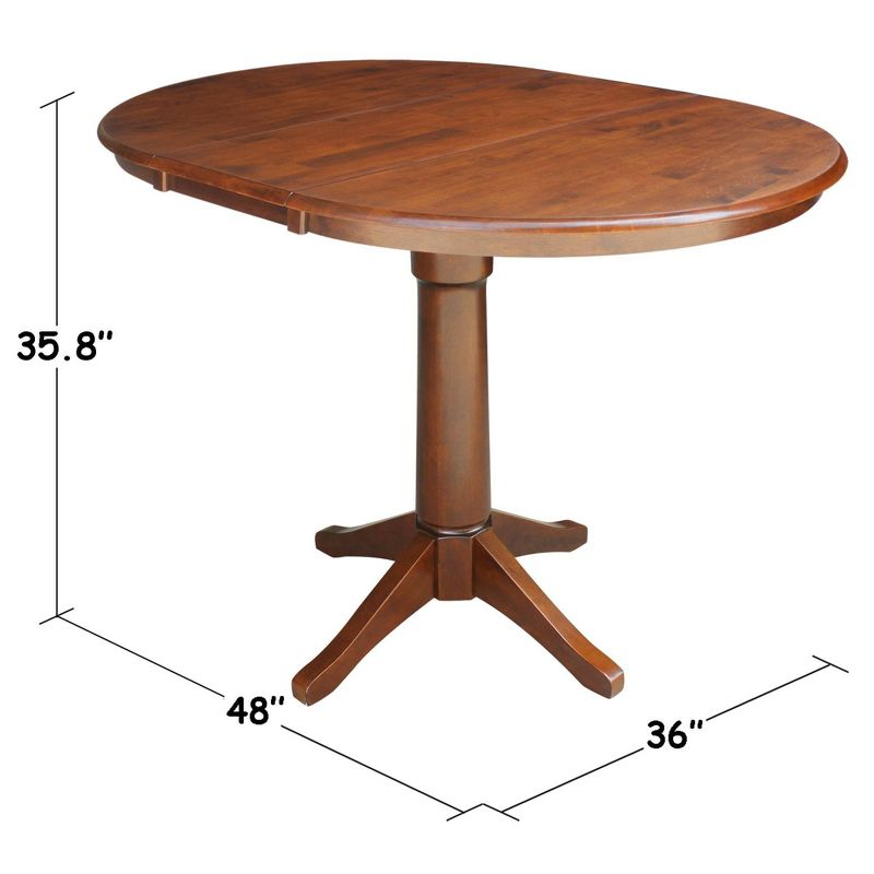 International Concepts 36" Magnolia Round Top Counter Height Dining Table with 12" Leaf Espresso: Hardwood Pedestal Base, Seats 4