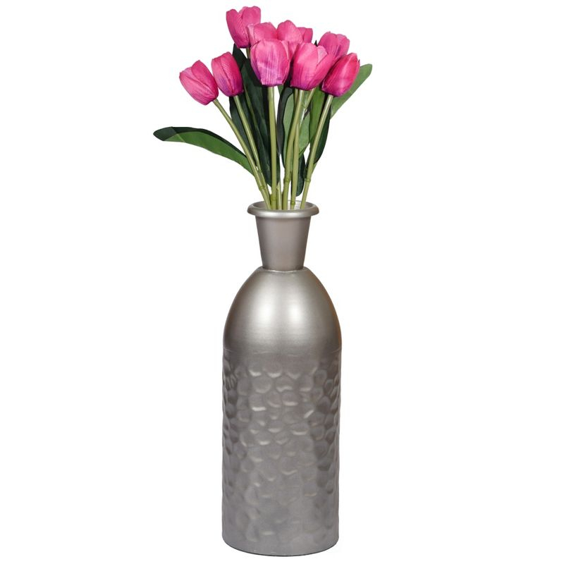 Uniquewise Modern Decorative Iron Hammered Tabletop Centerpiece Flower Vase, Gunmetal Grey 13.5 Inch