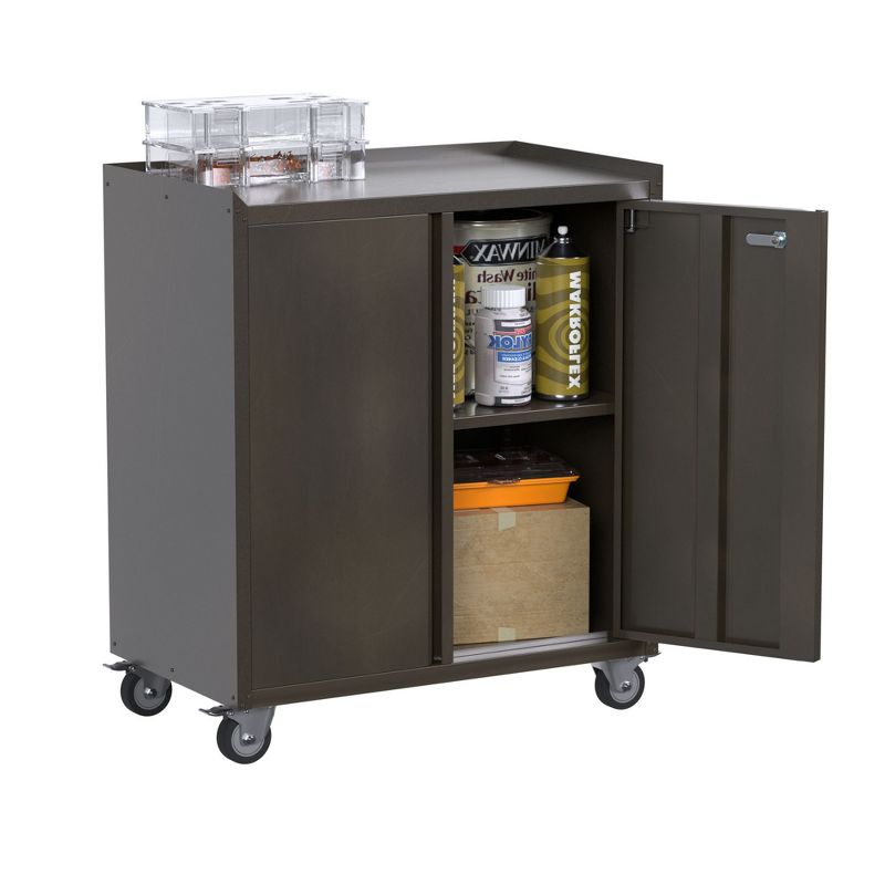 AOBABO Steel Wheeled Lockable Tool Box Supply Cabinet Organizer with Adjustable Storage Shelves for Homes, Offices, and Garages, Black