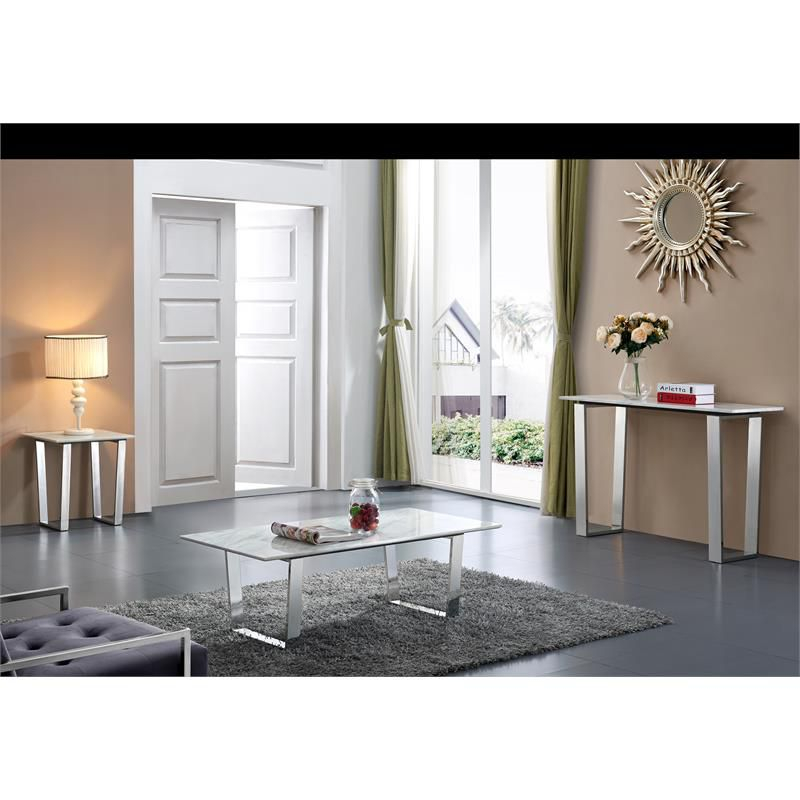 Meridian Furniture Carlton Contemporary Stone End Table in Chrome