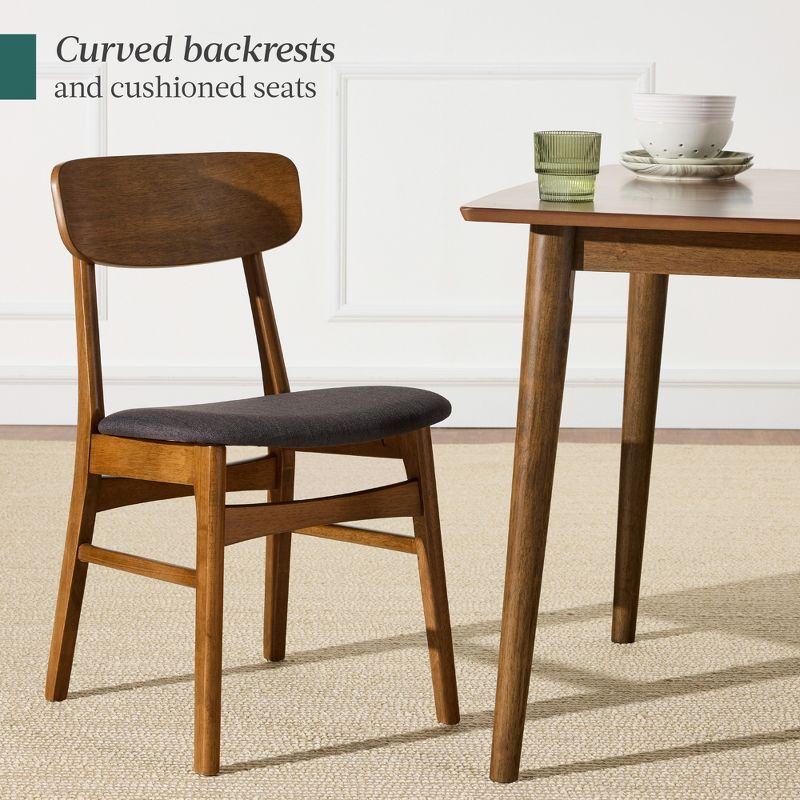 George Oliver 7-Piece Mid-Century Modern Upholstered Dining Set, Wooden Table W/ 6 Chairs - Walnut/Gray