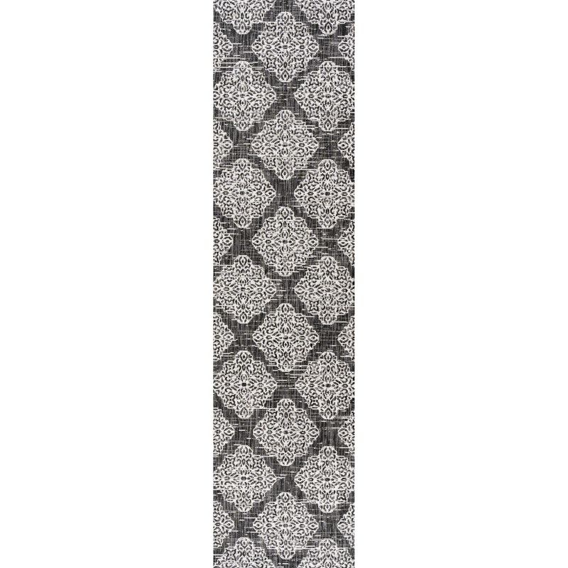 2'x8' Tuscany Ornate Medallions Indoor/Outdoor Runner Rug, Black/Ivory - JONATHAN Y