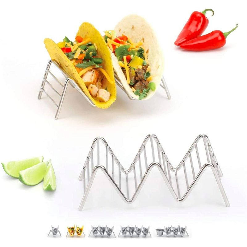 2 Lb Depot Premium Stainless Steel Stackable Taco Holders - Holds 2-5 Hard or Soft Tacos, Five Styles Available - Set of 2