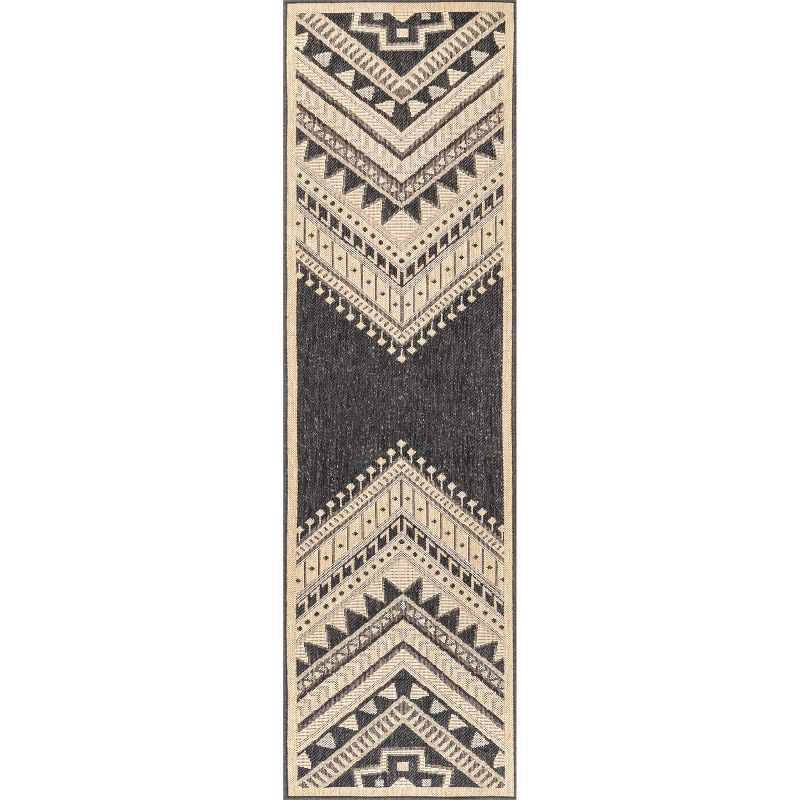 Nuloom Landry Geometric 2x8 Indoor/Outdoor Runner Rug for Living Room Patio Deck Front Porch Entryway Hallway Kitchen, Charcoal/Ivory