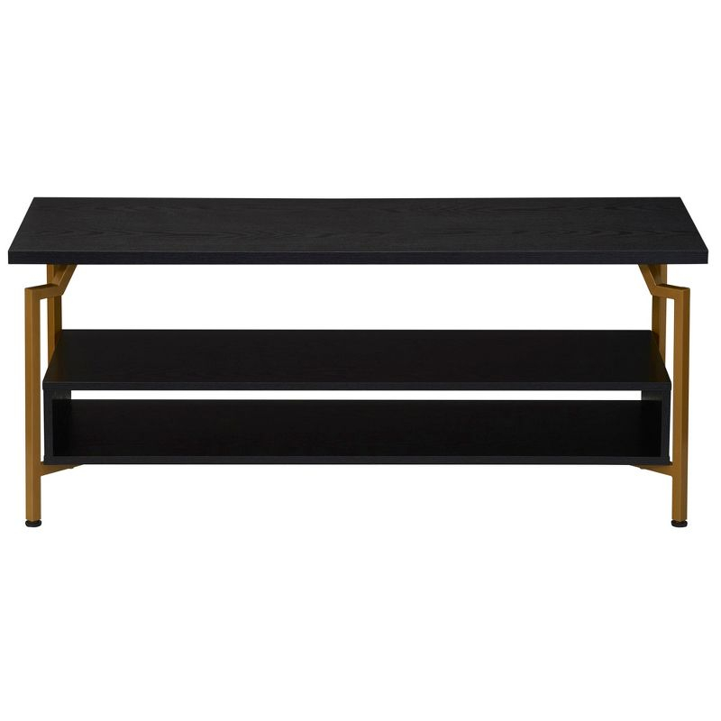 Household Essentials Crown TV Stand with Storage Compartment Black Oak Wood Grain and Gold Metal