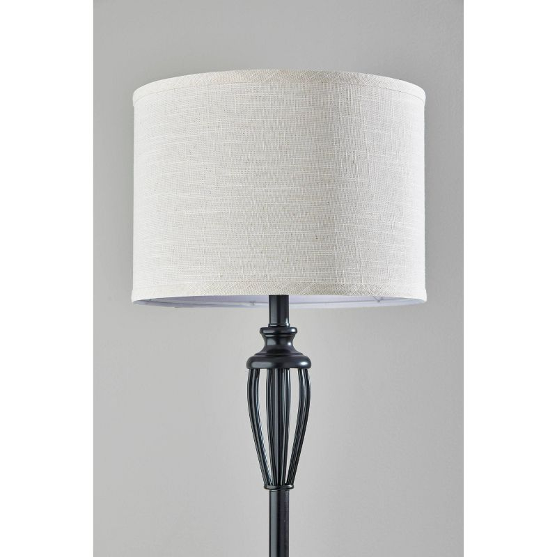 Joshua Floor Lamp Black - Adesso: Contemporary Style, Beige Drum Shade, Metal Body, ETL Listed