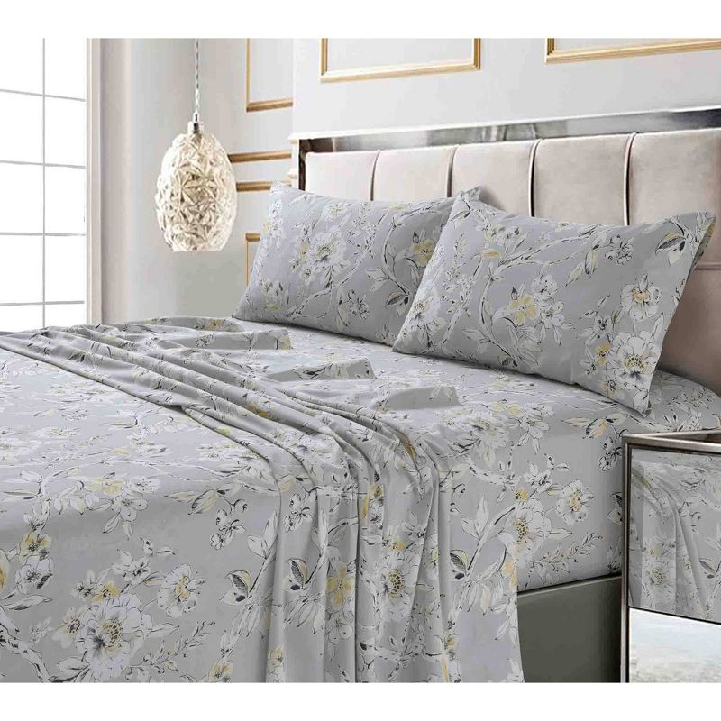 Tribeca Living Tribeca Living Printed 300 Thread Count Sheets 100% Egyptian-Quality Cotton With Sateen Weave Floral Sheet Set