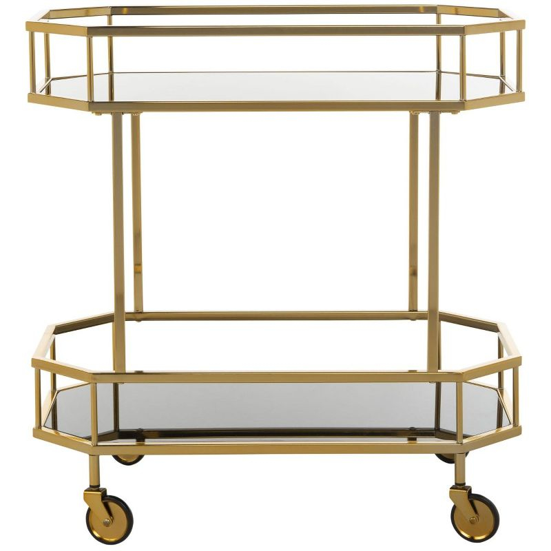 Silva 2 Tier Octagon Bar Cart - BCT8004C - Brass/Black - Safavieh