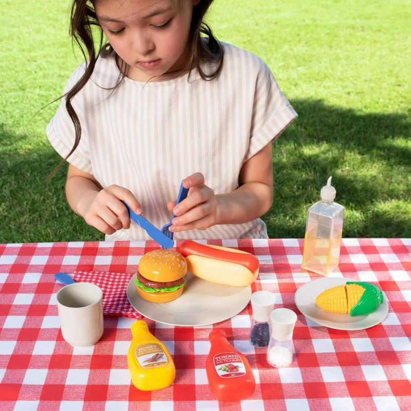 Joyfy 27 Pcs Kids Kitchen Toy Playset, BBQ Grill Pretend Play Food Sets, Gift for Toddlers 2 3 4 Years Old Girls Boys