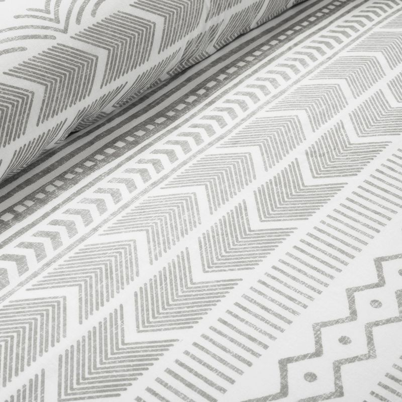 3pc King Hygge Geo Duvet & Sham Set Gray/White - Lush Décor: Cotton, Reversible, Inner Ties, 460 Thread Count
