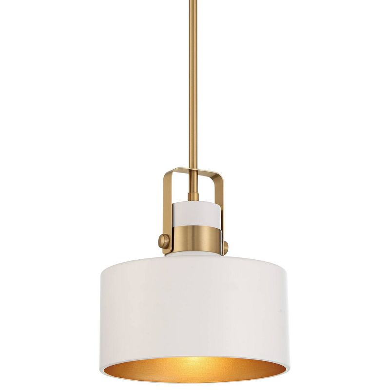 Soft Gold Mini Pendant Lighting 10" Wide Modern Matte White Drum Shade Fixture for Dining Room Home Foyer Kitchen Entryway Bedroom