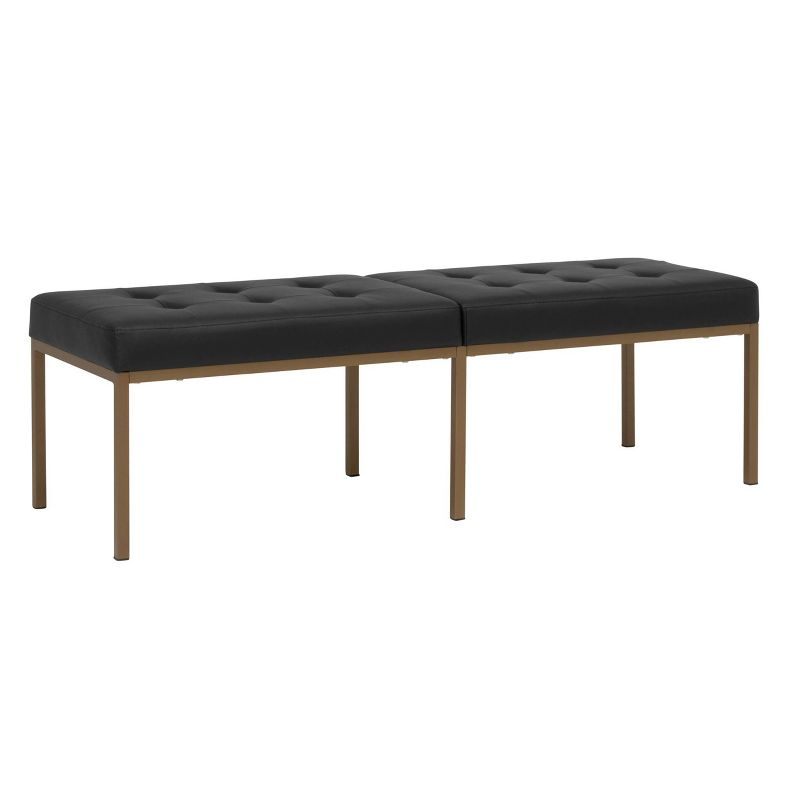 60" Wide Camber Modern Metal and Bonded Leather Bench Black/Bronze - Studio Designs Home: Elegant Tufted Seating