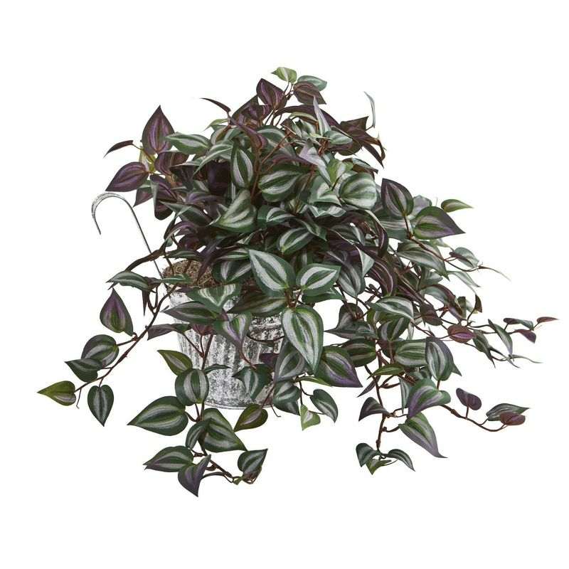 Nearly Natural 15-in Wandering Jew Artificial Plant in Vintage Metal Hanging Planter