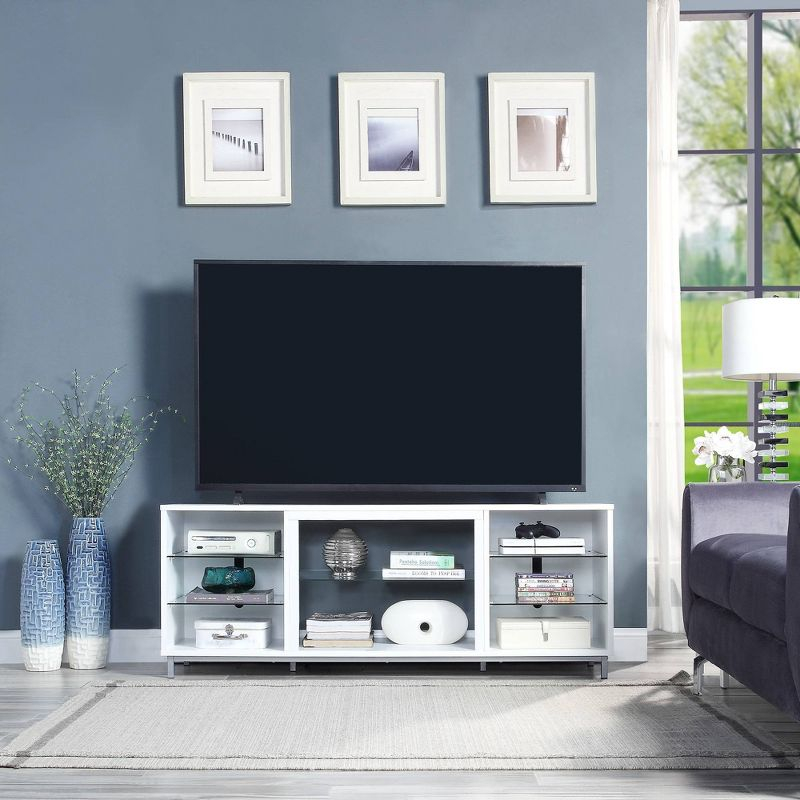 Brighton TV Stand for TVs up to 56" White - Manhattan Comfort: Modern Media Console with Open Glass Shelves & Cable Management