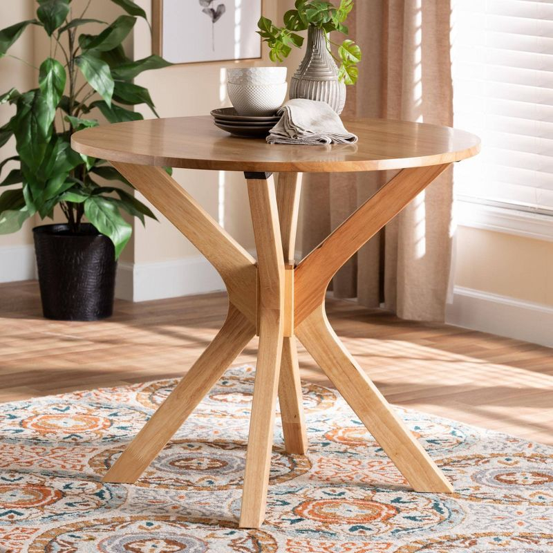 Baxton Studio 34" Wide Kenji Wood Round Dining Table Natural Brown: Rubberwood, Seats 4