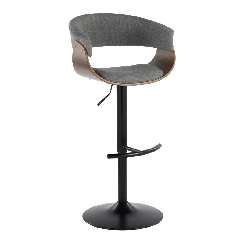 Set of 2 Vintage Modern Adjustable Barstools Black/Walnut/Light Gray - LumiSource: Swivel, Upholstered, Metal Base