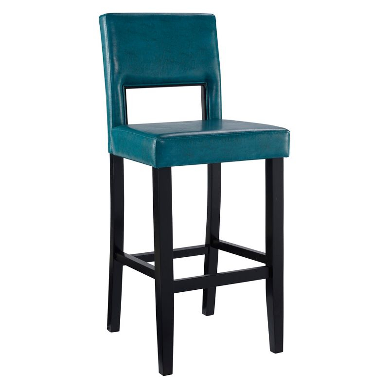 30" Vega Padded Back and Seat Faux Leather Barstool Blue - Linon: Upholstered, Rubberwood Legs, Fixed Height
