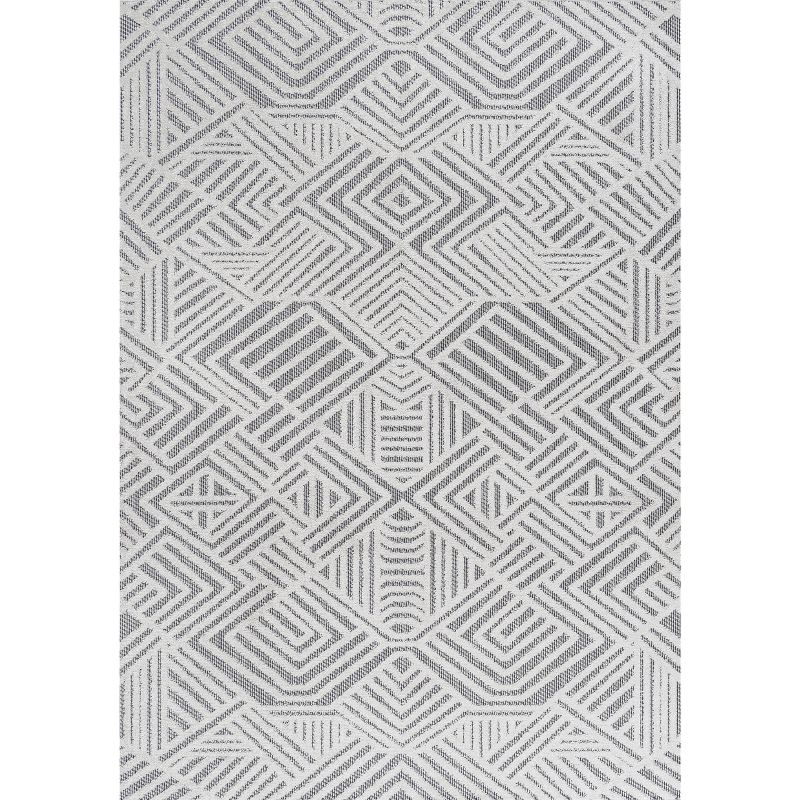 4'x6' Jordan High-Low Pile Art Deco Geometric Indoor/Outdoor Area Rug, White/Black - JONATHAN Y