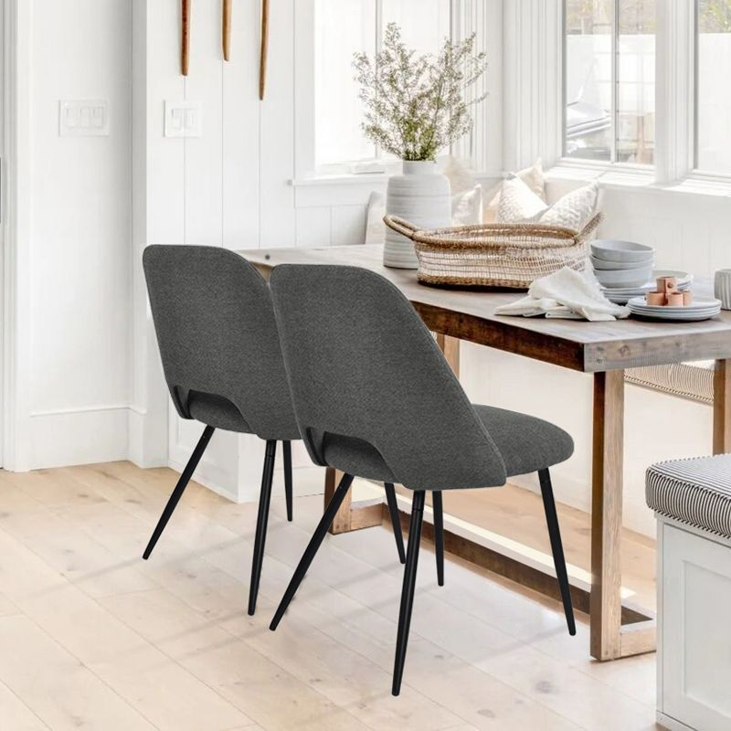 Edwin 21.6" Wider Seat Dark Gray Upholstered Dining Chairs Set Of 2,Modern Kitchen Armless Dining Chair With Black Metal Legs-Maison Boucle