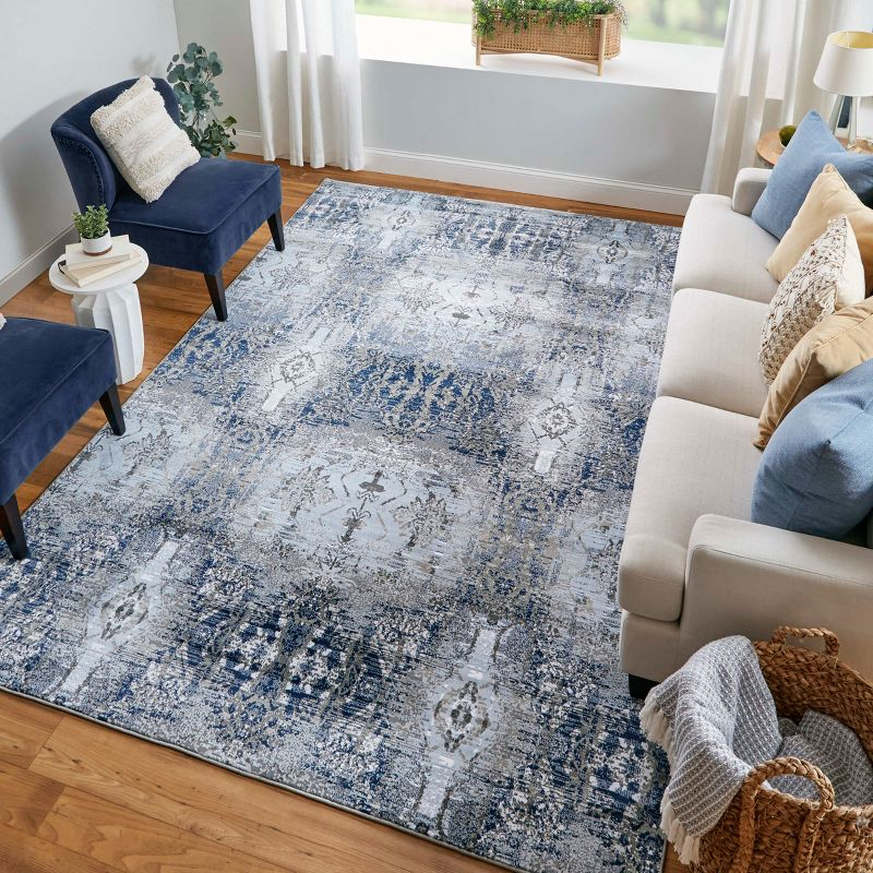 Gaspar Modern Damask Blue/Gray/Taupe Area Rug