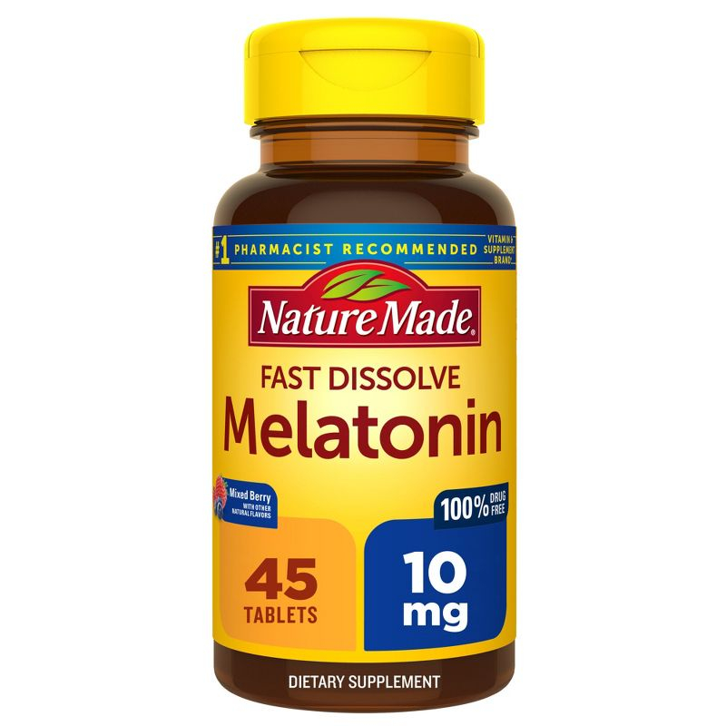 Nature Made Fast Dissolve Melatonin Maximum Strength 100% Drug Free Sleep Aid 10mg Tablets - 45ct
