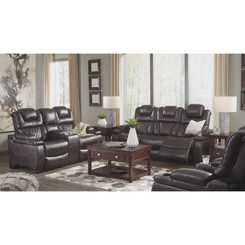 Warnerton Power Recliner with Adjustable Headrest Chocolate: USB Port, Cup Holder - Signature Design by Ashley