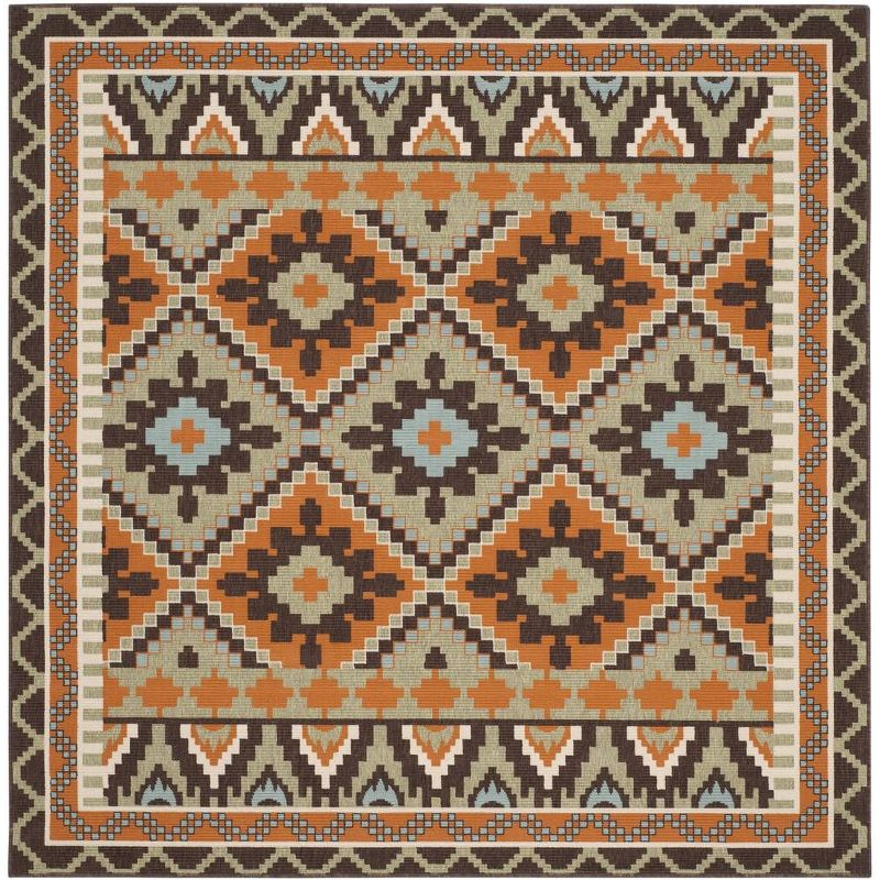 Veranda VER096 Power Loomed Indoor/Outdoor Area Rug - Green/Terracotta - 5'3"x5'3" - Safavieh