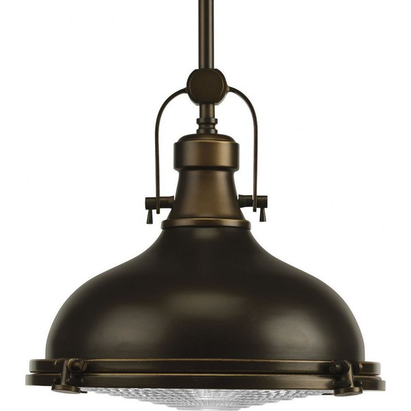 Progress Lighting, Fresnel, 1-Light Pendant, Oil Rubbed Bronze, Prismatic Glass Shade