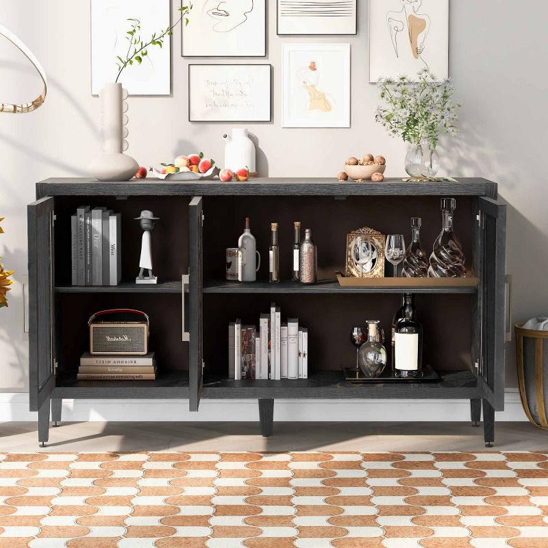 Wood Storage Cabinet With Three Tempered Glass Doors And Adjustable Shelf, Modern Accent Cabinet Black-Cuddlewood