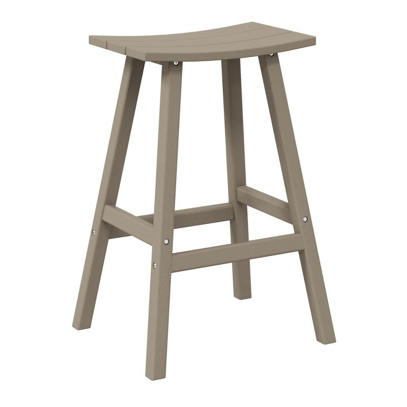 WestinTrends Malibu HDPE Outdoor Patio 29" Bar Stool Saddle Seat, Weathered Wood