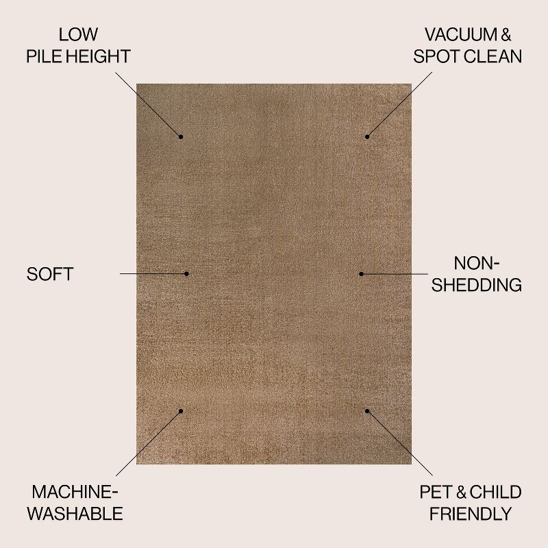 JONATHAN Y Twyla Classic Solid Low-Pile Machine-Washable Brown 4 ft. x 6 ft. Area Rug