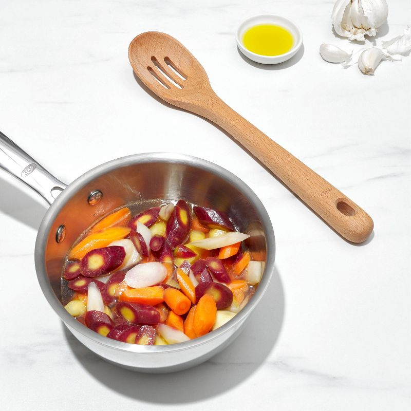 OXO 3pc Wooden Utensil Set: Turner, Spoon & Slotted Spoon for Cooking & Kitchen Use, Hand Wash, Adult, Brown