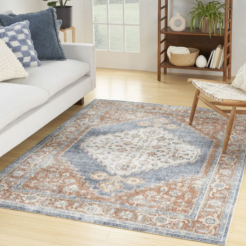 Nourison Astra Machine Washable Vintage Persian Indoor Rug Denim Multi 5'3" x 7'