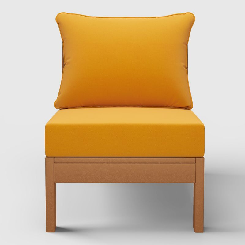 WestinTrends Avalon Outdoor HDPE Deep Seating Modular Armless Patio Chair with Patio Cushions, Teak/Yellow
