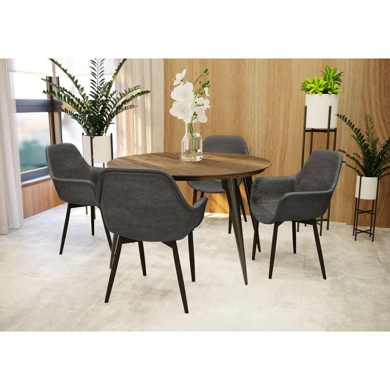 LeisureMod Markley Leather Dining Arm Chair With Metal Legs Set of 2 in Charcoal Black