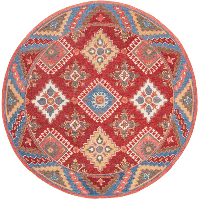 Aspen APN803 Hand Tufted Area Rug - Red/Blue - 3' round - Safavieh.