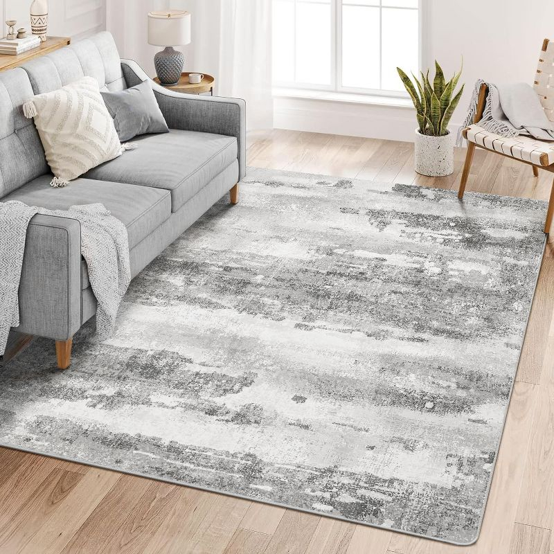 ABYNOW 6x9 Area Rug – Machine Washable, Soft Modern Abstract Carpet for Living Room & Bedroom with Non-Slip Backing, Grey