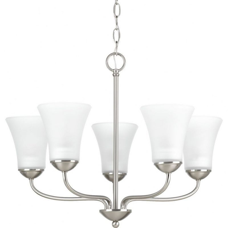 Progress Lighting, Classic Collection, 5-Light Chandelier, Brushed Nickel, Etched Glass Shades