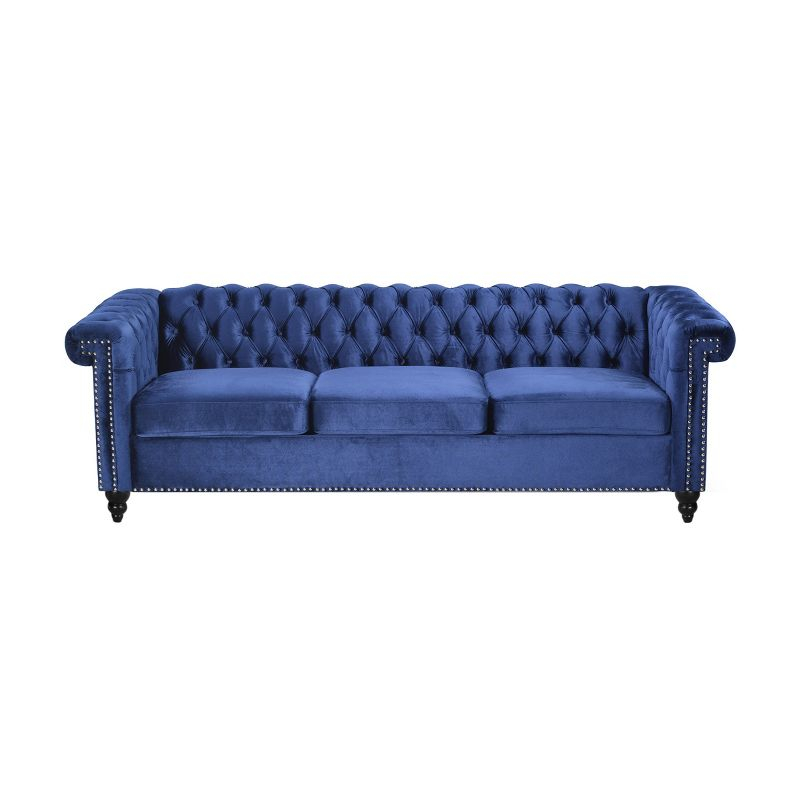 Christopher Knight Home Parkhurst 3 Seater Sofa with Nailhead Trim, Midnight Blue