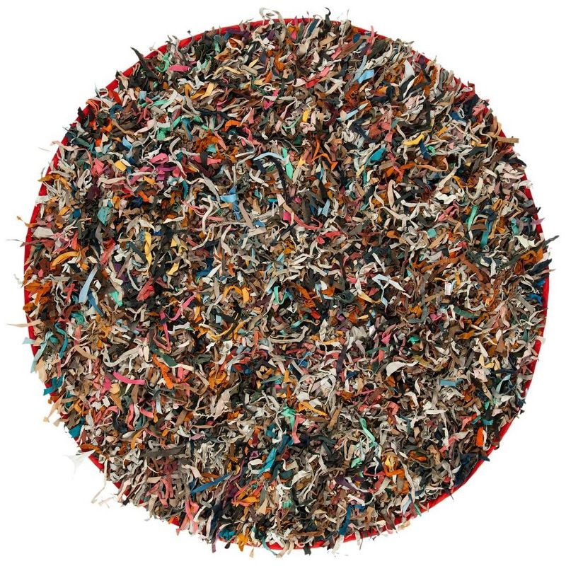 Leather Shag LSG511 Handwoven Area Rug - Multi - 6' Round - Safavieh