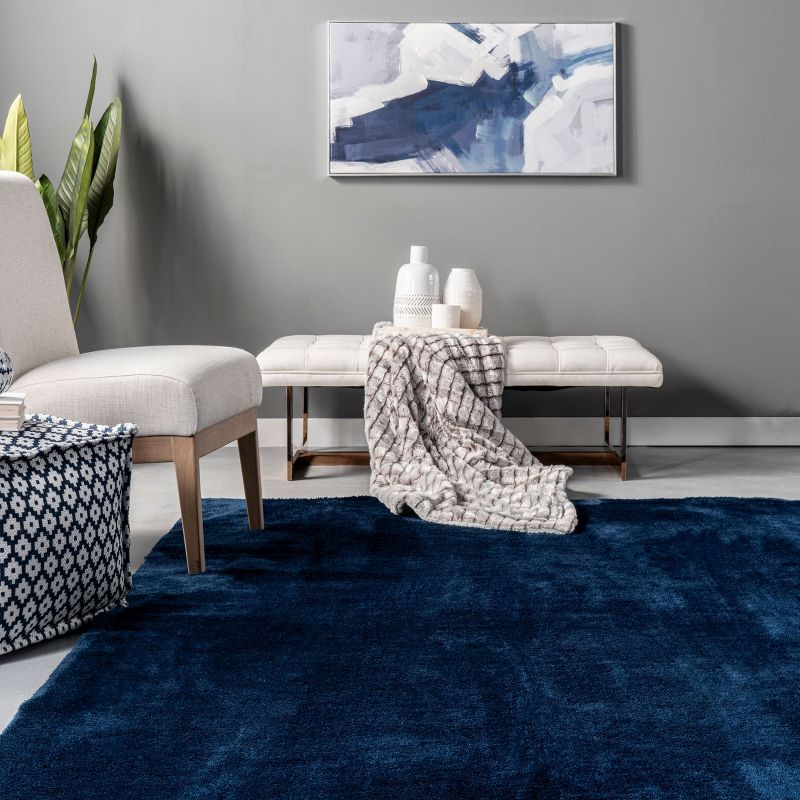 nuLOOM 2' x 10' Cozy Plush SuperiorWash Area Rug, Machine Washable, Non-Slip, Soft Fluffy Shag Carpet for Living Room Bedroom Nursery, Loni Navy
