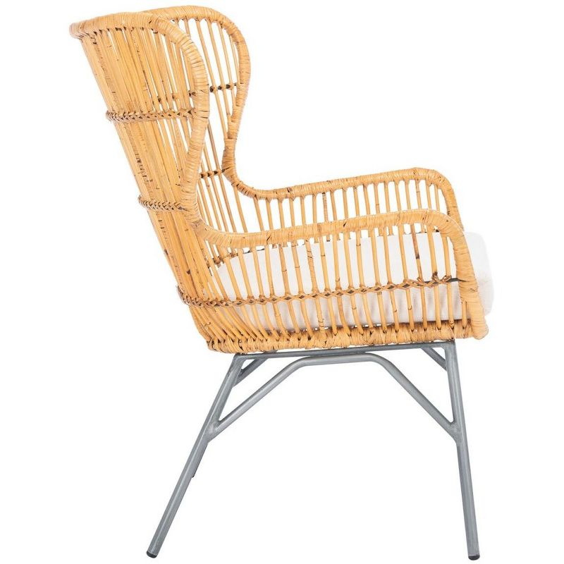 Lenu Rattan Accent Chair with Cushion - Natural/White/ Black - Safavieh