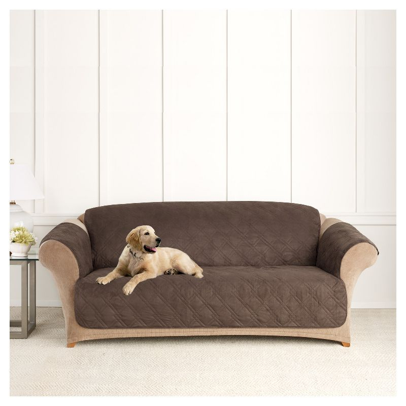 Microfiber Non-Skid Sofa Furniture Protector Chocolate - Sure Fit: Pet-Friendly, Machine Washable, Indoor Slipcover