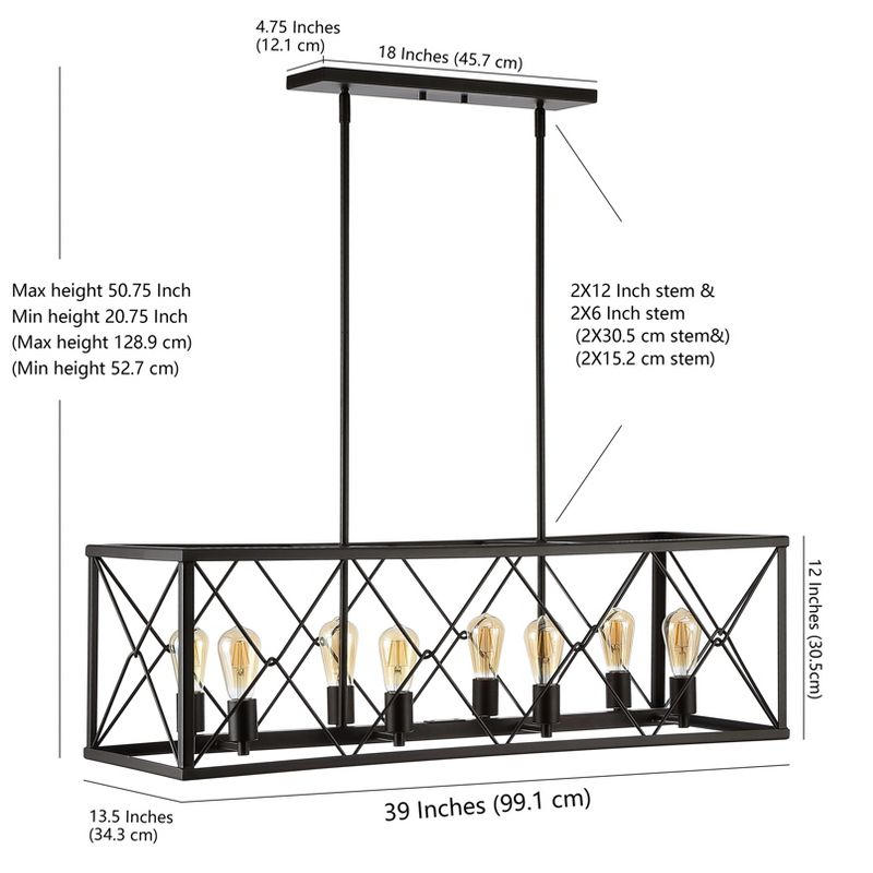 JONATHAN Y Galax 39" 8-Light Adjustable Iron Farmhouse Industrial LED Dimmable Pendant, Oil Rubbed Bronze