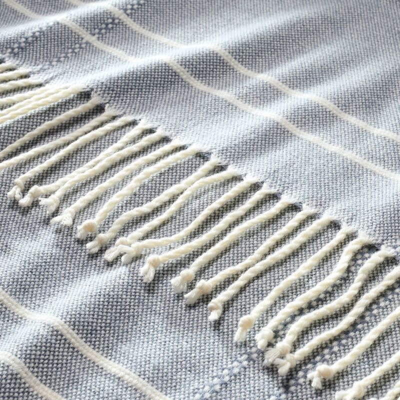 Striped Throw Blanket with Fringe Blue - Hearth & Hand™ with Magnolia