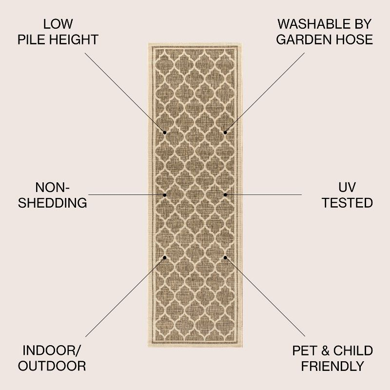 2' x 10' Trebol Moroccan Trellis Textured Weave Indoor/Outdoor Runner Rug, Brown/Beige - JONATHAN Y