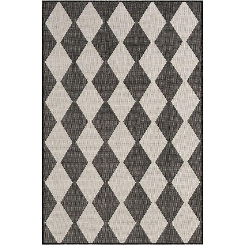 Nourison Positano Retro Diamond Flatweave Indoor Outdoor Low Pile Area Rug Black 4' x 6'