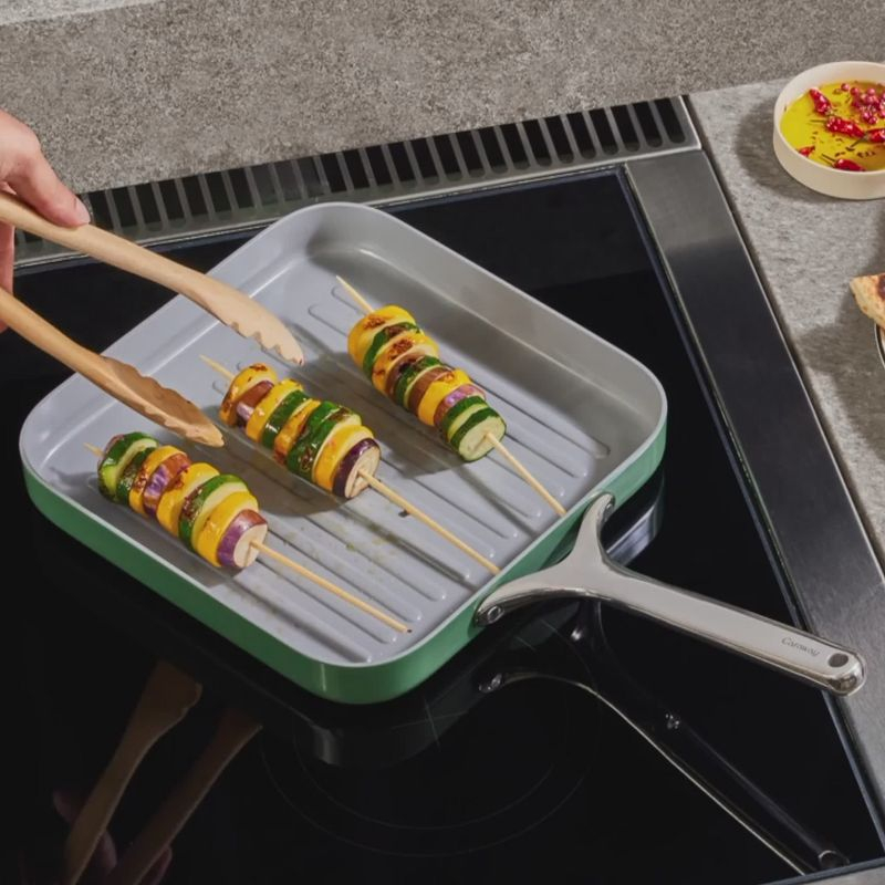 Caraway Home 11.02" Nonstick Square Grill Fry Pan Cream