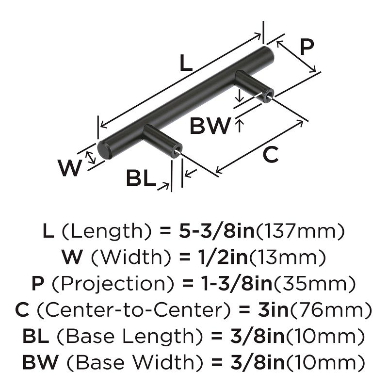 Amerock Bar Pulls 3 inch (76mm) Center-to-Center Matte Black Cabinet Pull - 10 Pack