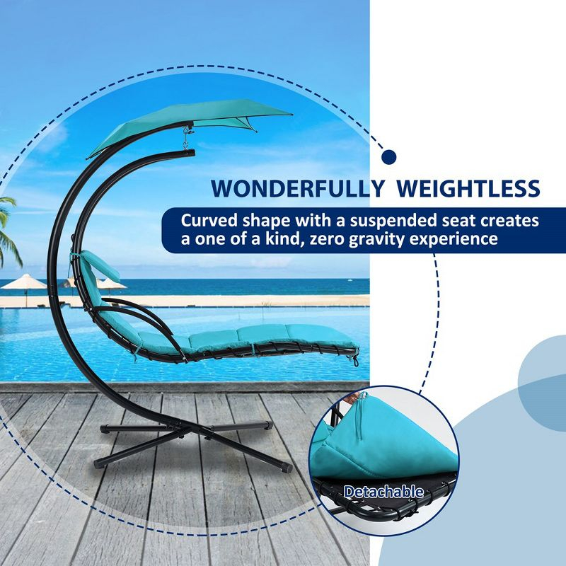 53.15"Hanging Chaise Lounger with Removable Canopy Hammock Chair with Stand,Blue